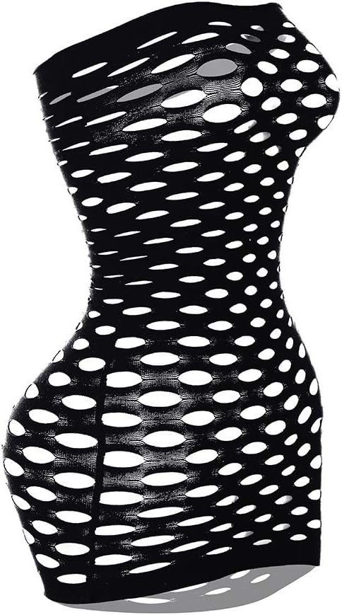 Sexy Womens Strapless Fishnet Lingerie Sleepwear Mini Dress Tube Chemise Bodysuit One Size