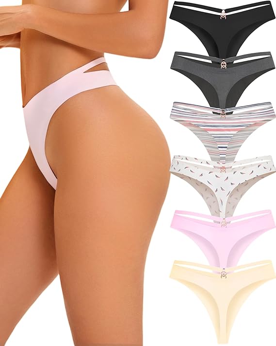 Underwear Seamless Thongs 6 Pack No Show Thong Breathable Invisibles Hollow Out Sexy Panties Underwear
