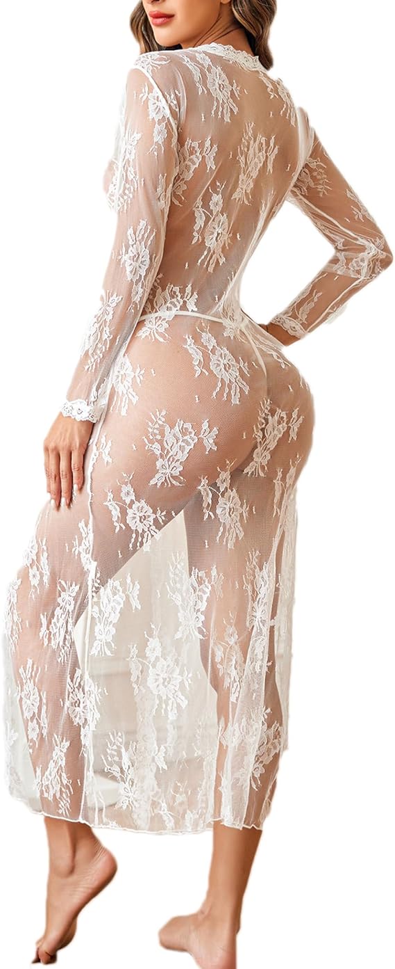 Sexy Lace Robe for Bridal Lace Babydoll Robe Lingerie Sheer Wedding Gown