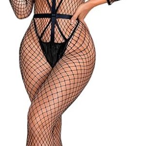Fishnet Bodysuit,Underwire Strappy Lingerie For Women,Hollow Stockings Sexy Body Suit Boudoir Rave Club Night